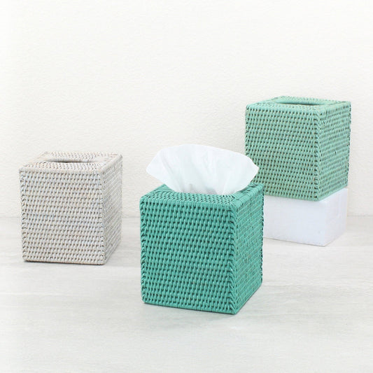 Rattan Handmade Tissue Box Cover on Tabletop