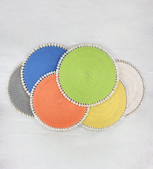 Oasis Handcrafted Seashell-Trimmed Rattan Placemats-Set of 4