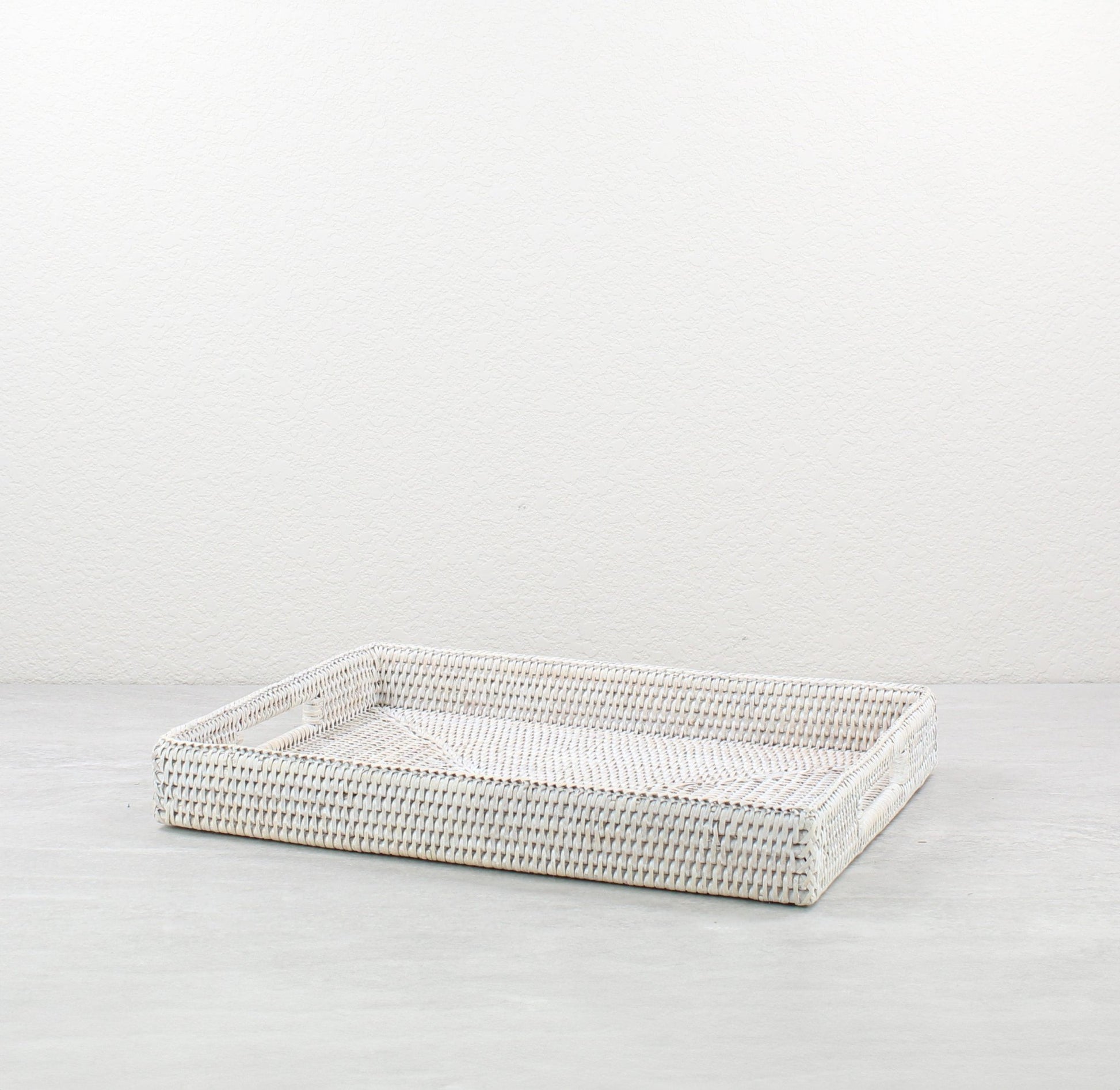 Eco Handcraft handmade whitewash rattan tray with handles – eco-friendly, minimalist, perfect for bathroom or vanity styling