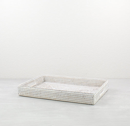Eco Handcraft handmade whitewash rattan tray with handles – eco-friendly, minimalist, perfect for bathroom or vanity styling