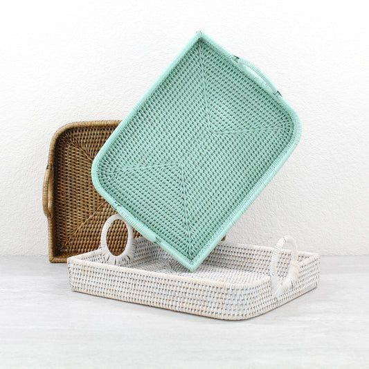 Leaf Shaped Rattan Tray with Handles