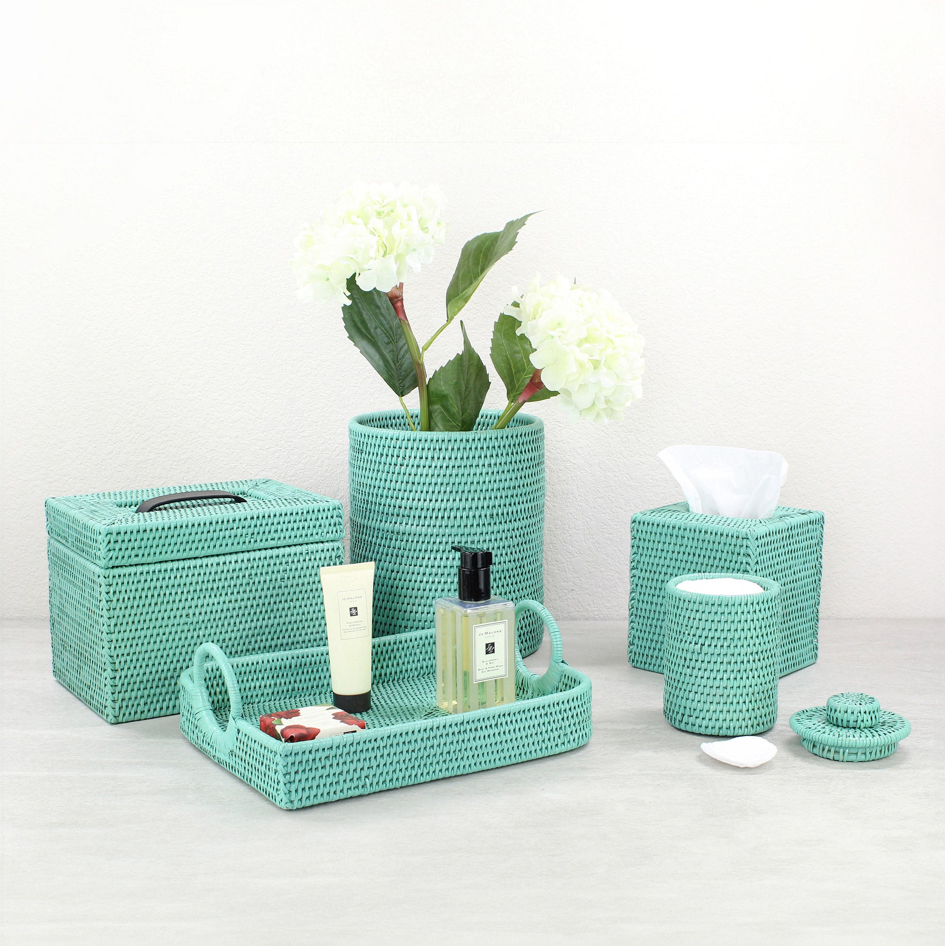 Rattan Bathroom Accessory Collection 2 Sustainable Home Organizing Sea Glass resize