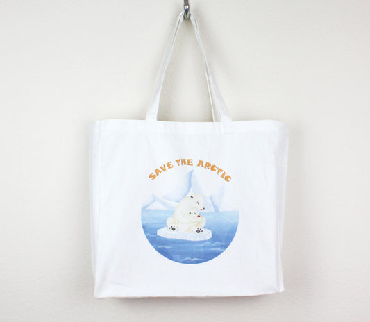 Save the Arctic Polar Bear 100% Cotton Gusseted Tote Bag - Climate Change Awareness