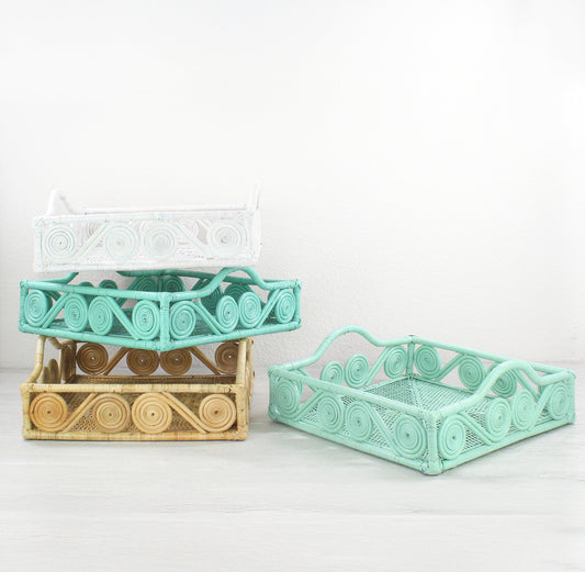 Swirly Rectangle Rattan Tray with Handles – Handwoven Decorative & Serving Tray