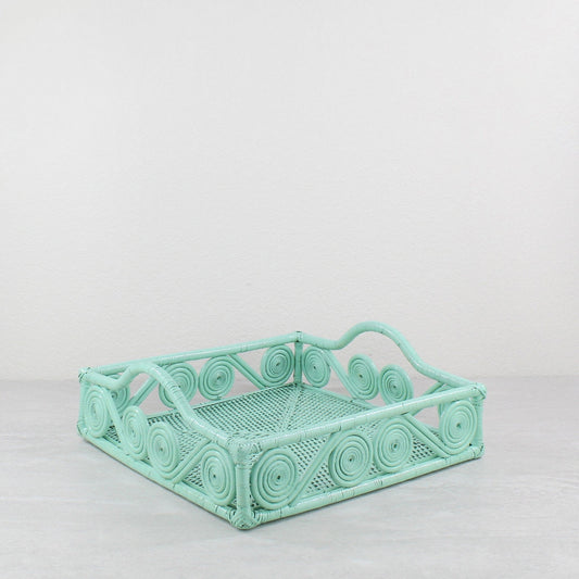 Eco Handcraft sage green swirly rattan tray – handmade, artisan-crafted storage or display tray for elegant home decor