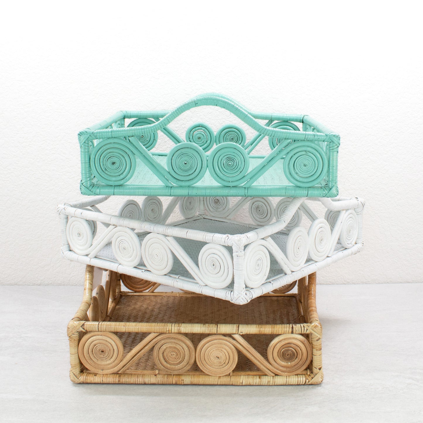 1940s Vintage Inspired Swirly Square Rattan Tray