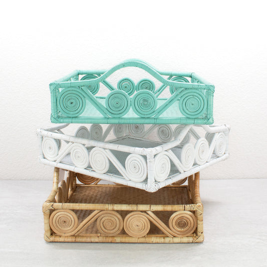 1940s Vintage Inspired Swirly Square Rattan Tray