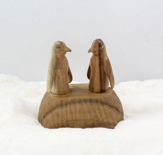 Eco-Conscious Antarctic Penguin Wood Sculpture – Climate Advocacy