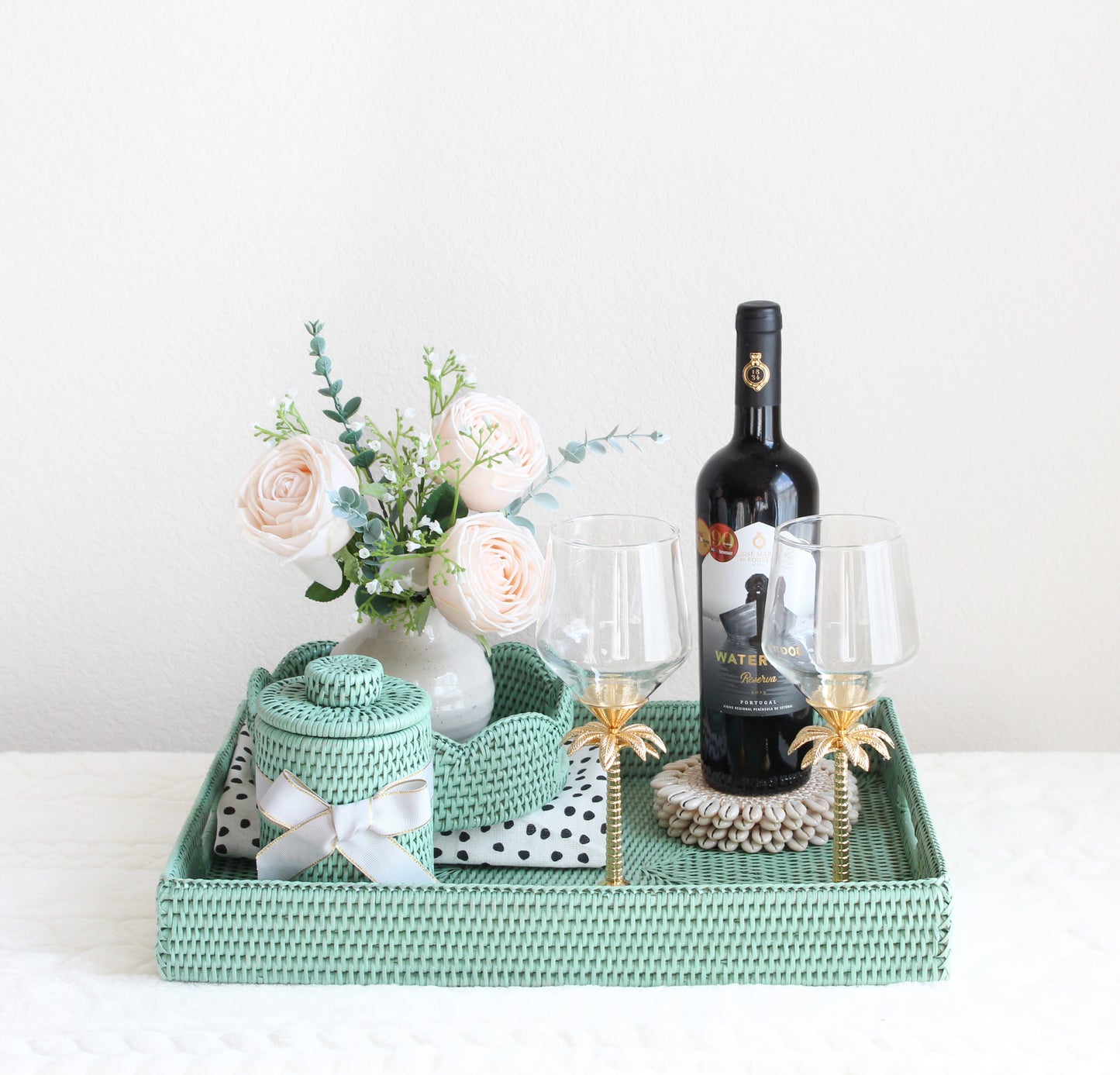 Elegant Wedding Gift Collection - Sustainable Sage Leaf Green Rattan Home Décor