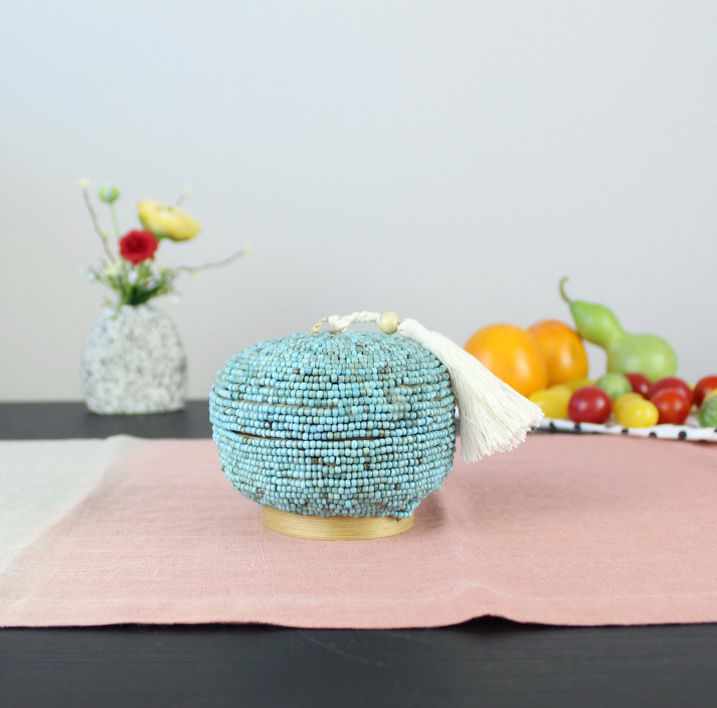 Round Turquoise Beaded Tassel Box - Eco Handcraft store