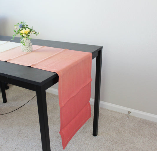 Dip-Dye Rust Brown Linen Table Runner 90"