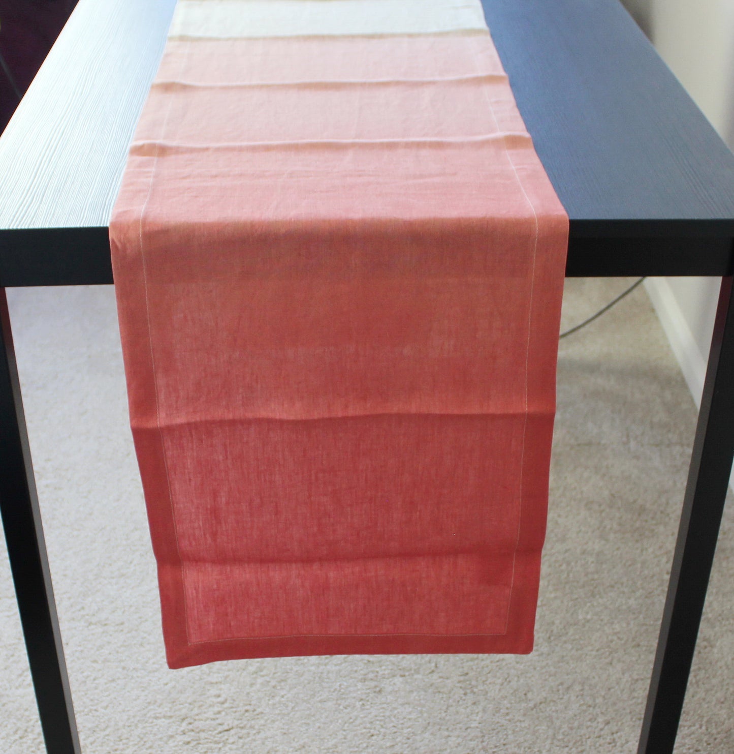 Dip-Dye Rust Brown Linen Table Runner 90"