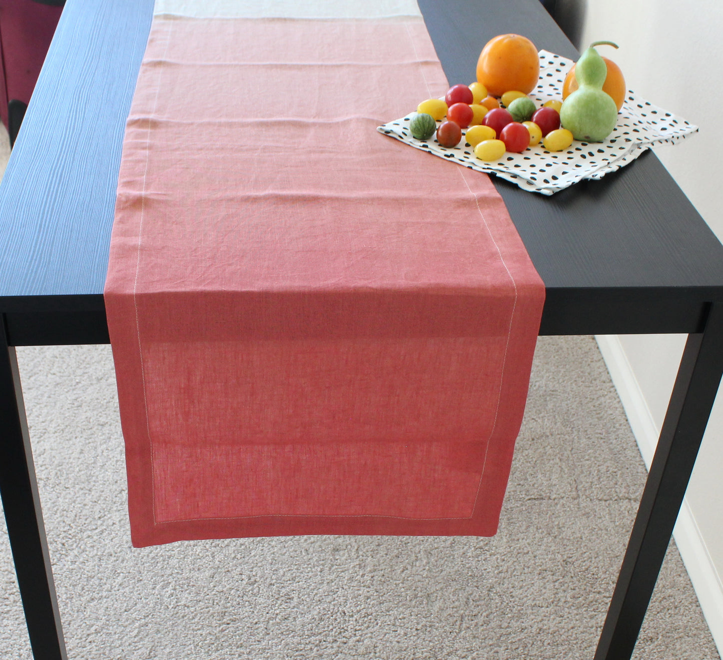 Dip-Dye Rust Brown Linen Table Runner 90"