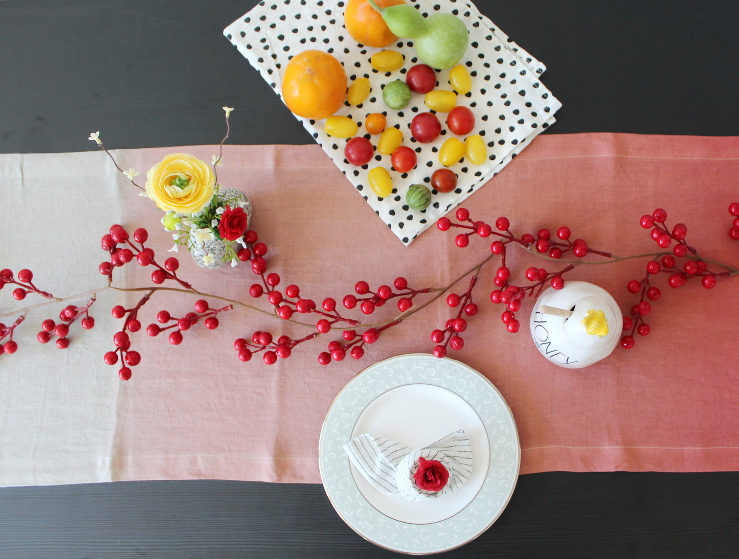 Dip-Dye Rust Brown Linen Table Runner 90"