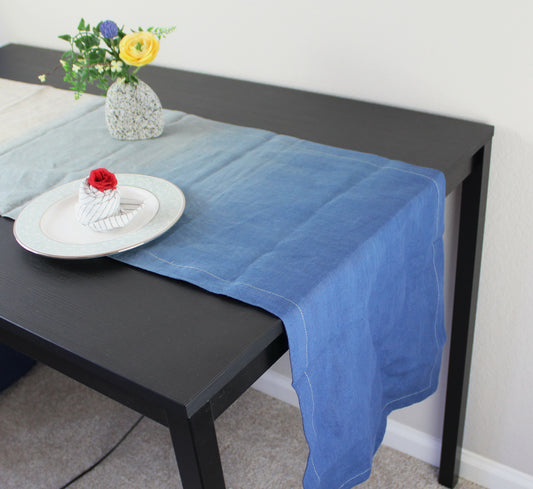 Dip-Dye Indigo Linen Table Runner 90"