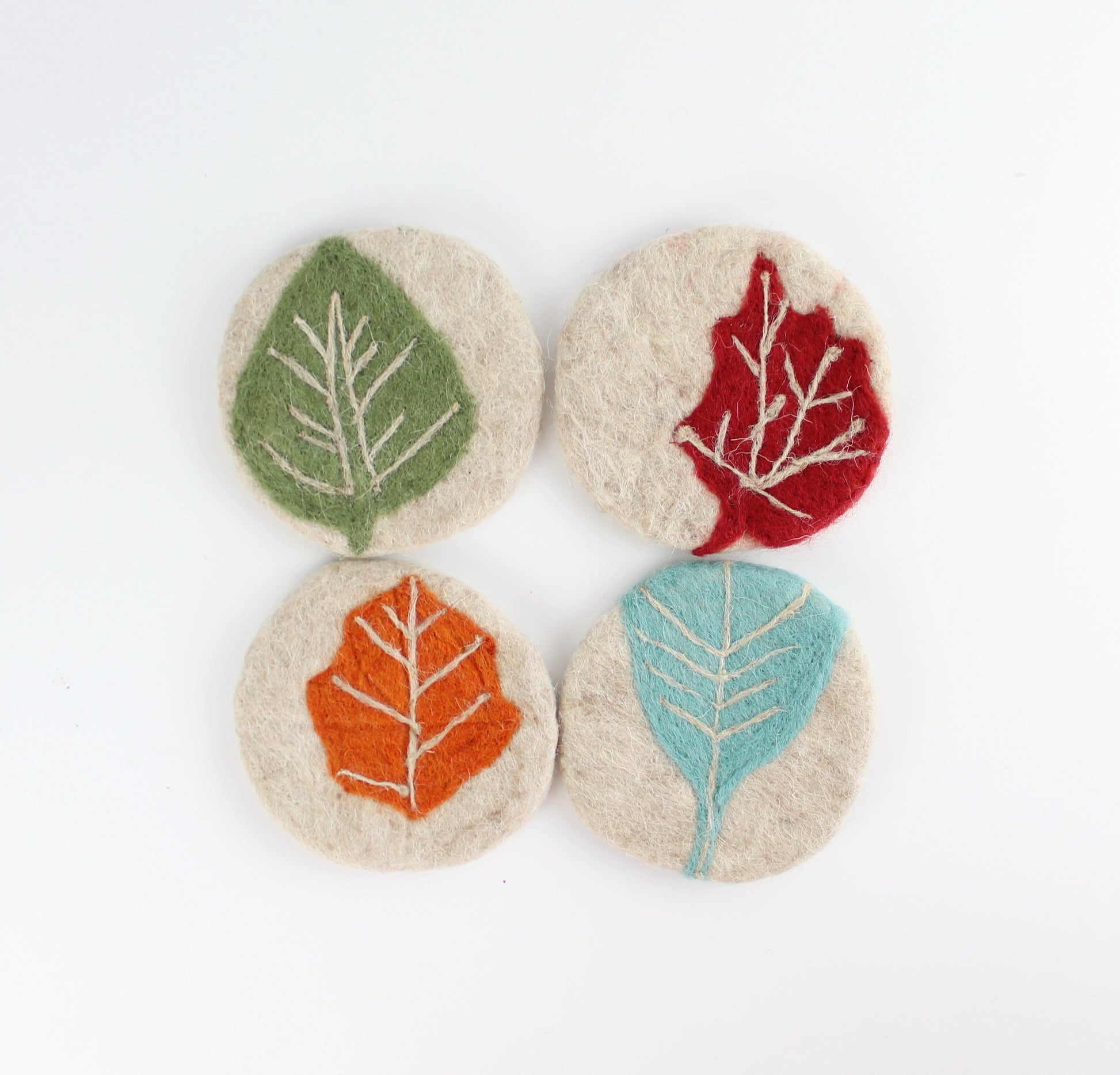 Leaves Felted Wool Coasters, Set of 4 - Eco Handcraft store