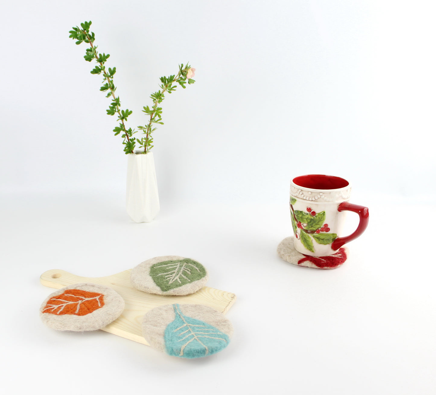 Leaves Felted Wool Coasters, Set of 4 - Eco Handcraft store