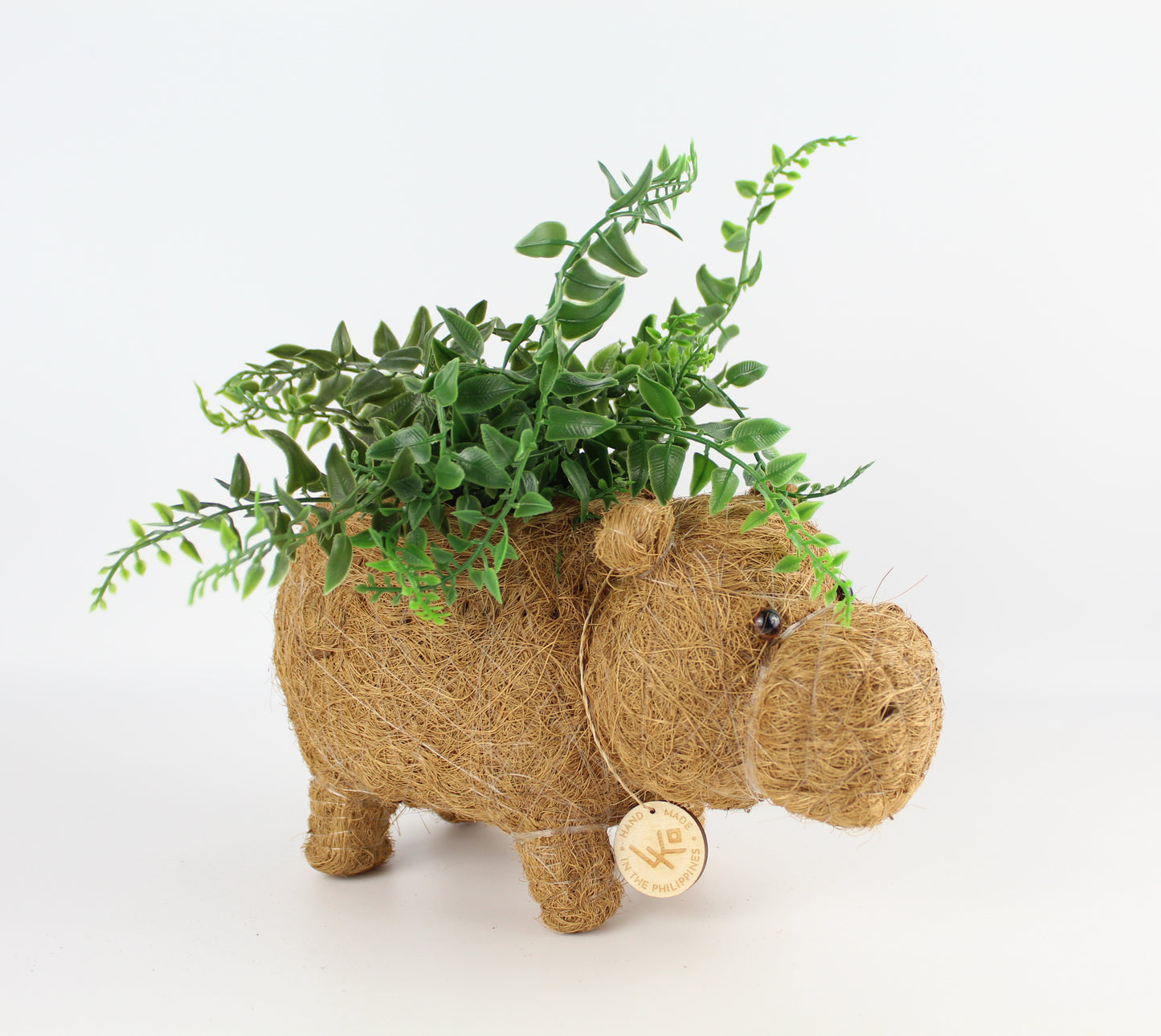 Handmade Coco Coira Animal Planter- Baby Hippo - Eco Handcraft store