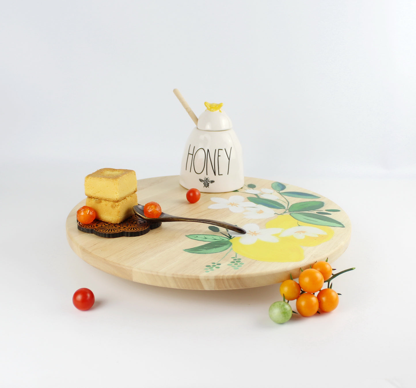 Carolyne Lemon Wood Lazy Susan 14" - Eco Handcraft store