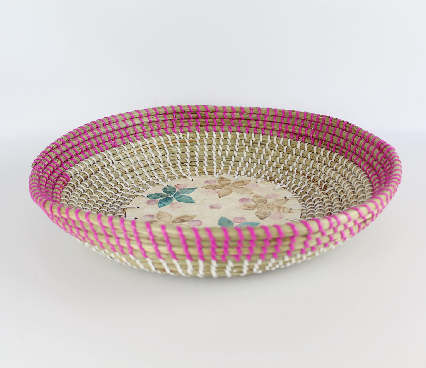 Natural Seagrass Woven Mother of Pearl Tray - Eco Handcraft store