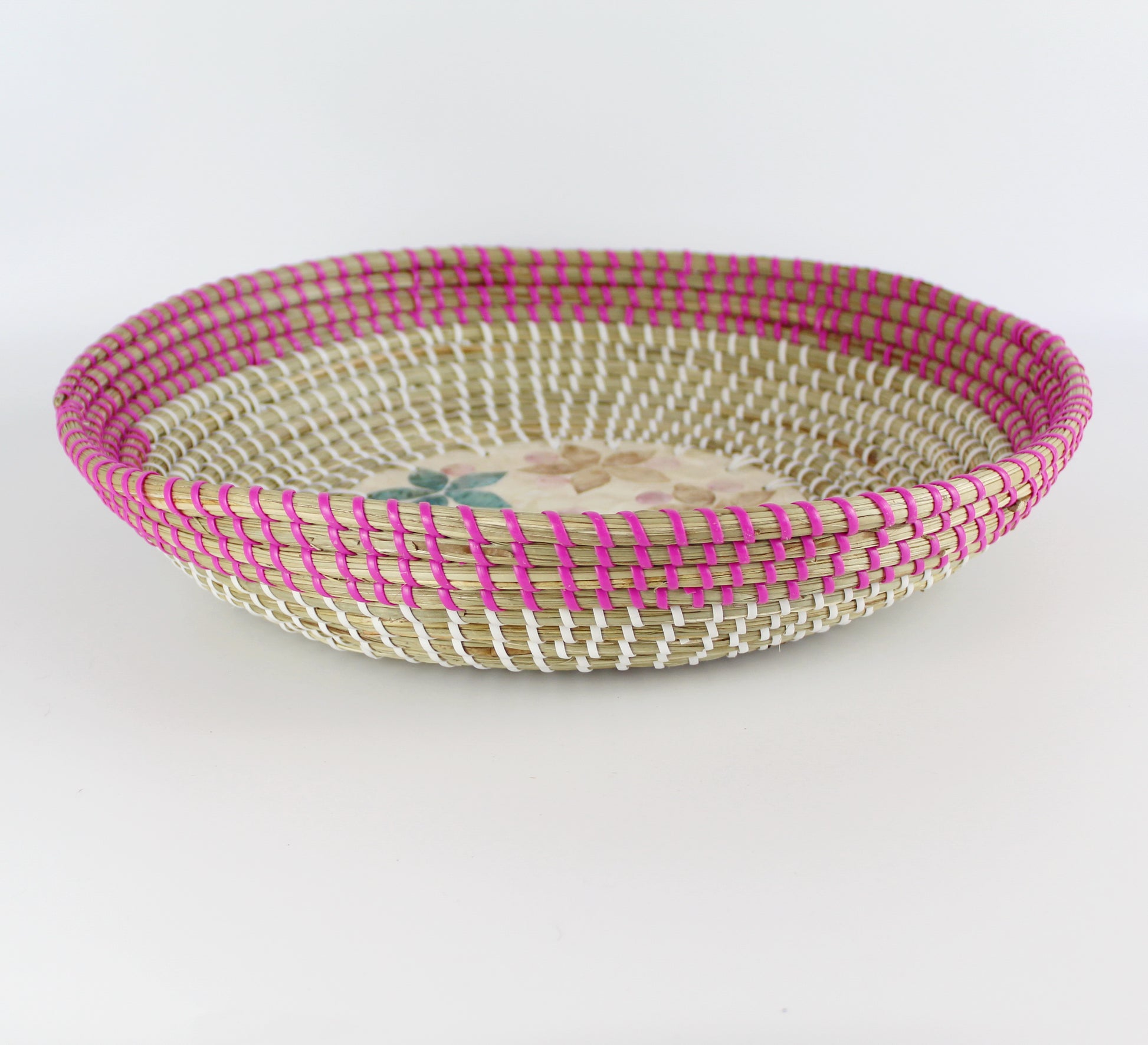 Natural Seagrass Woven Mother of Pearl Round Tray - Eco Handcraft store