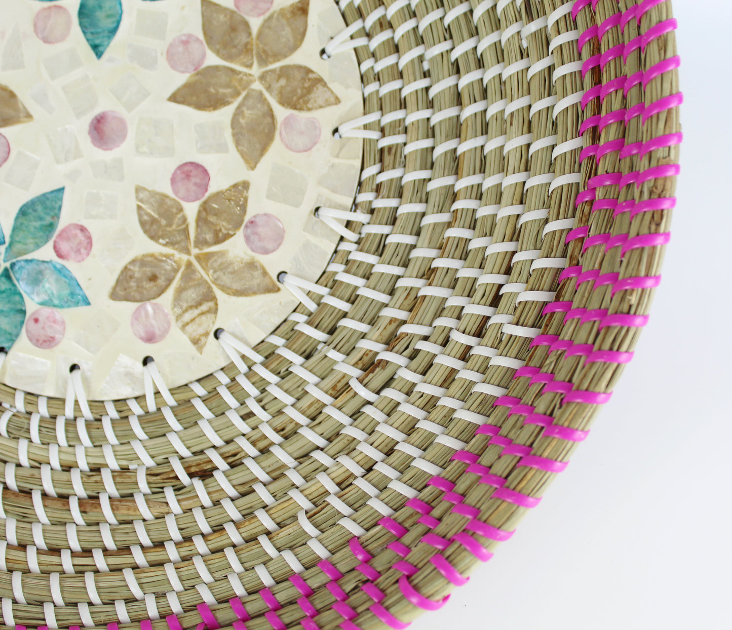 Natural Seagrass Woven Mother of Pearl Round Tray - Eco Handcraft store