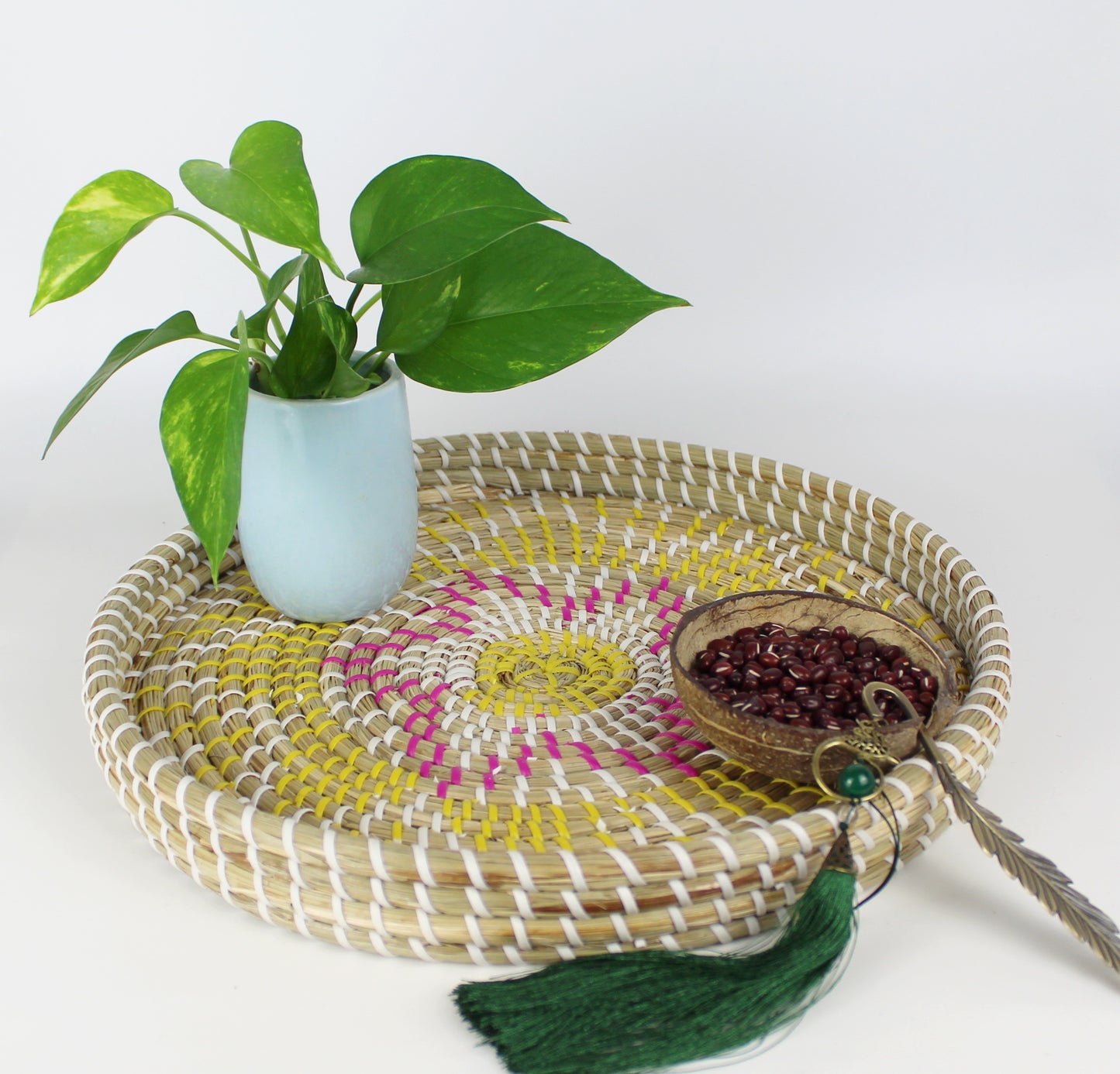 Natural Seagrass Woven Round Serving Tray - Eco Handcraft store