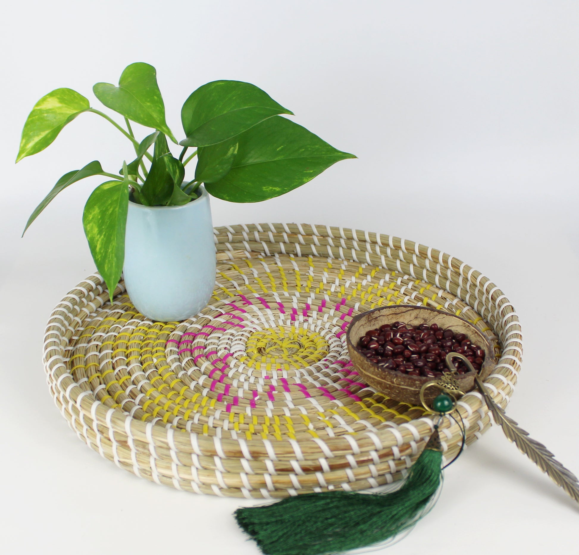 Natural Seagrass Woven Round Serving Tray - Eco Handcraft store