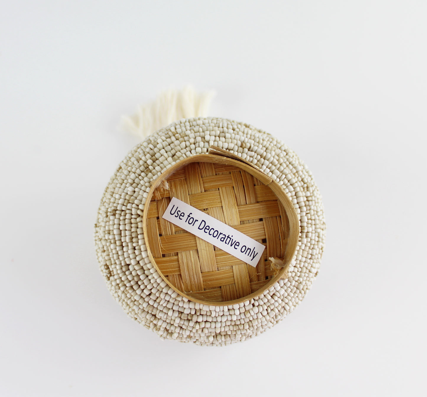 Round Cream Beaded Tassel Box - Eco Handcraft store