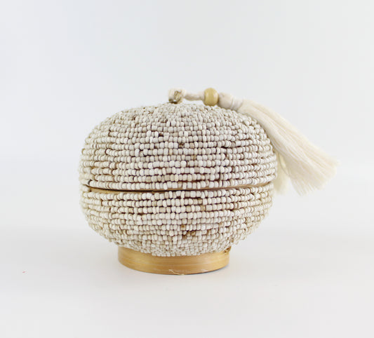 Round Cream Beaded Tassel Box - Eco Handcraft store