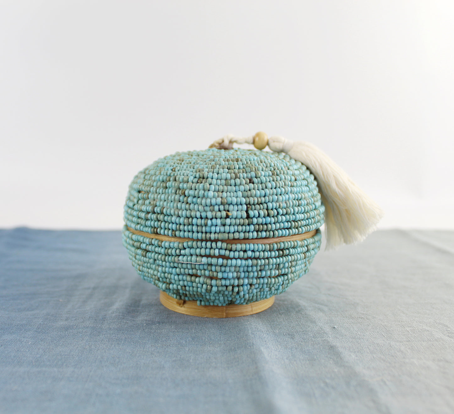 Round Turquoise Beaded Tassel Box - Eco Handcraft store