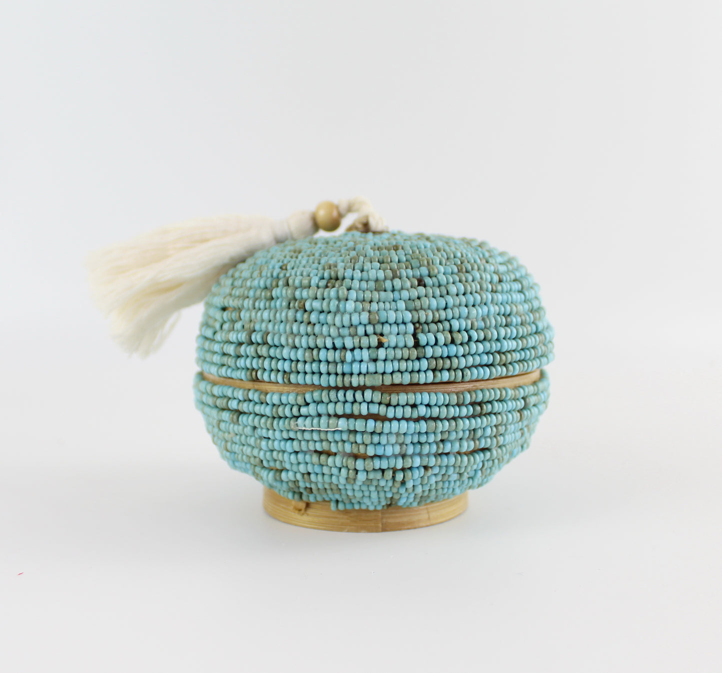 Round Turquoise Beaded Tassel Box - Eco Handcraft store